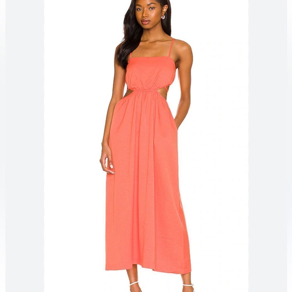 Line and Dot Skylar Maxi Dress Tangerine Coral Cutout Midi sundress Revolve S